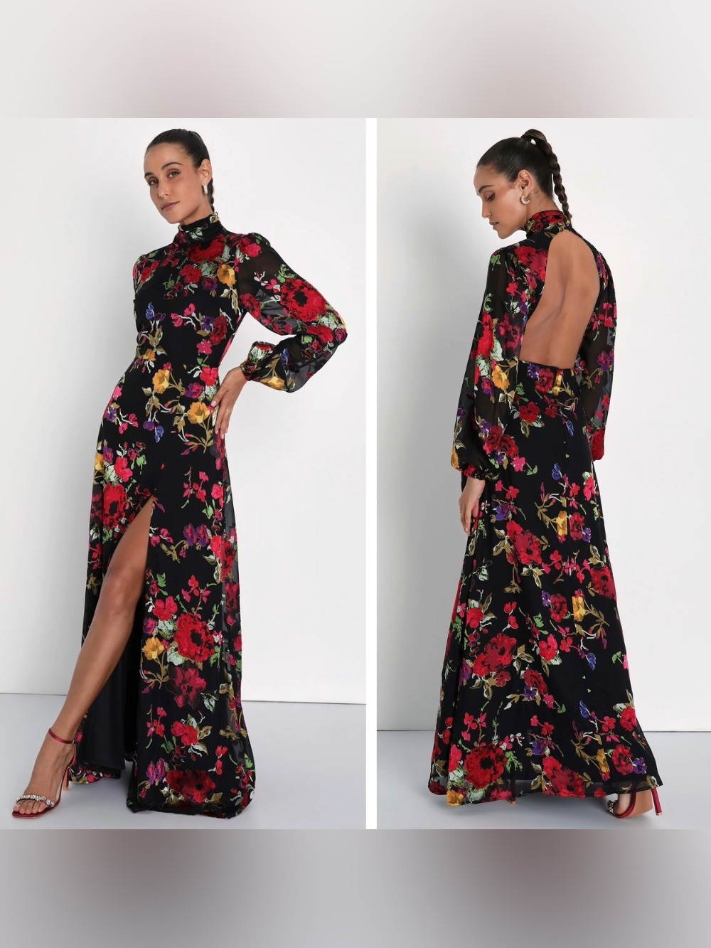 NWT Lulus Graceful Arrival Black Floral Burnout Backless Maxi Dress, Size XXL